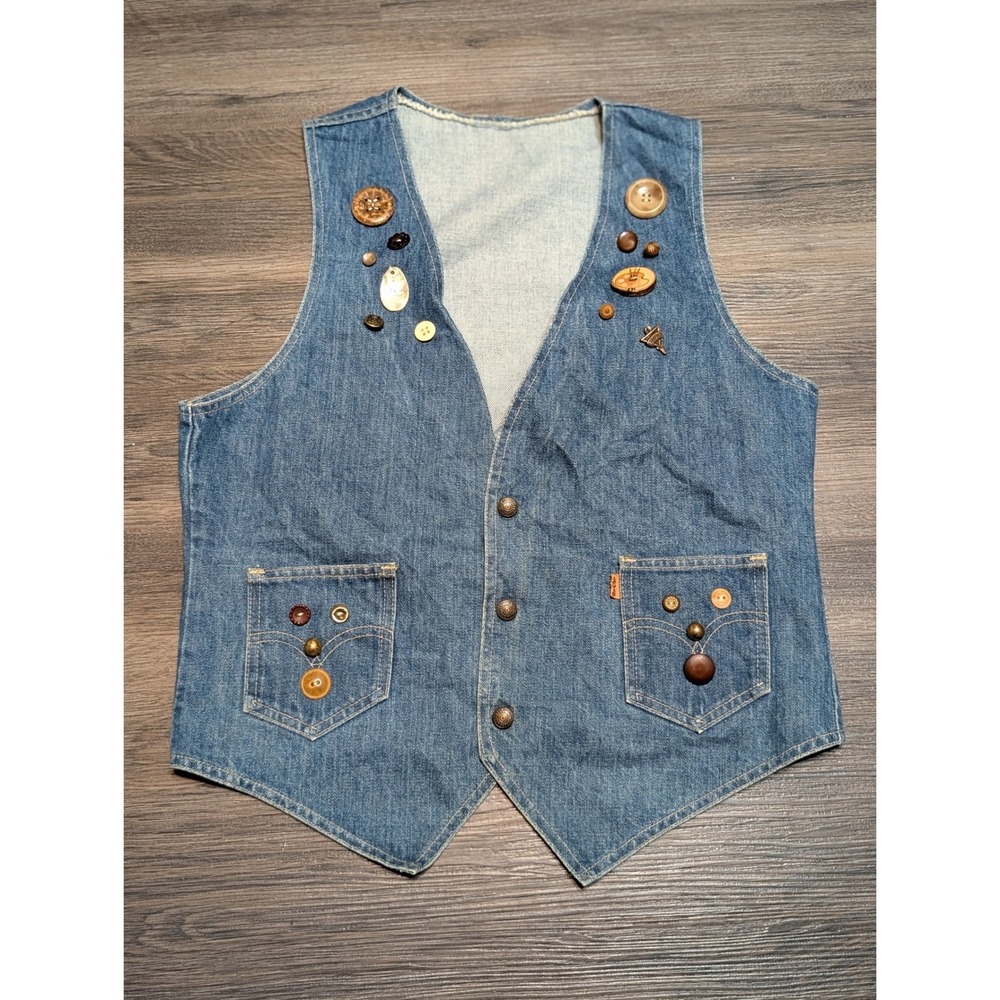 Vintage Levis Orange Tab Denim Vest Blue 60505-0213 USA Made Mens Medium Buttons